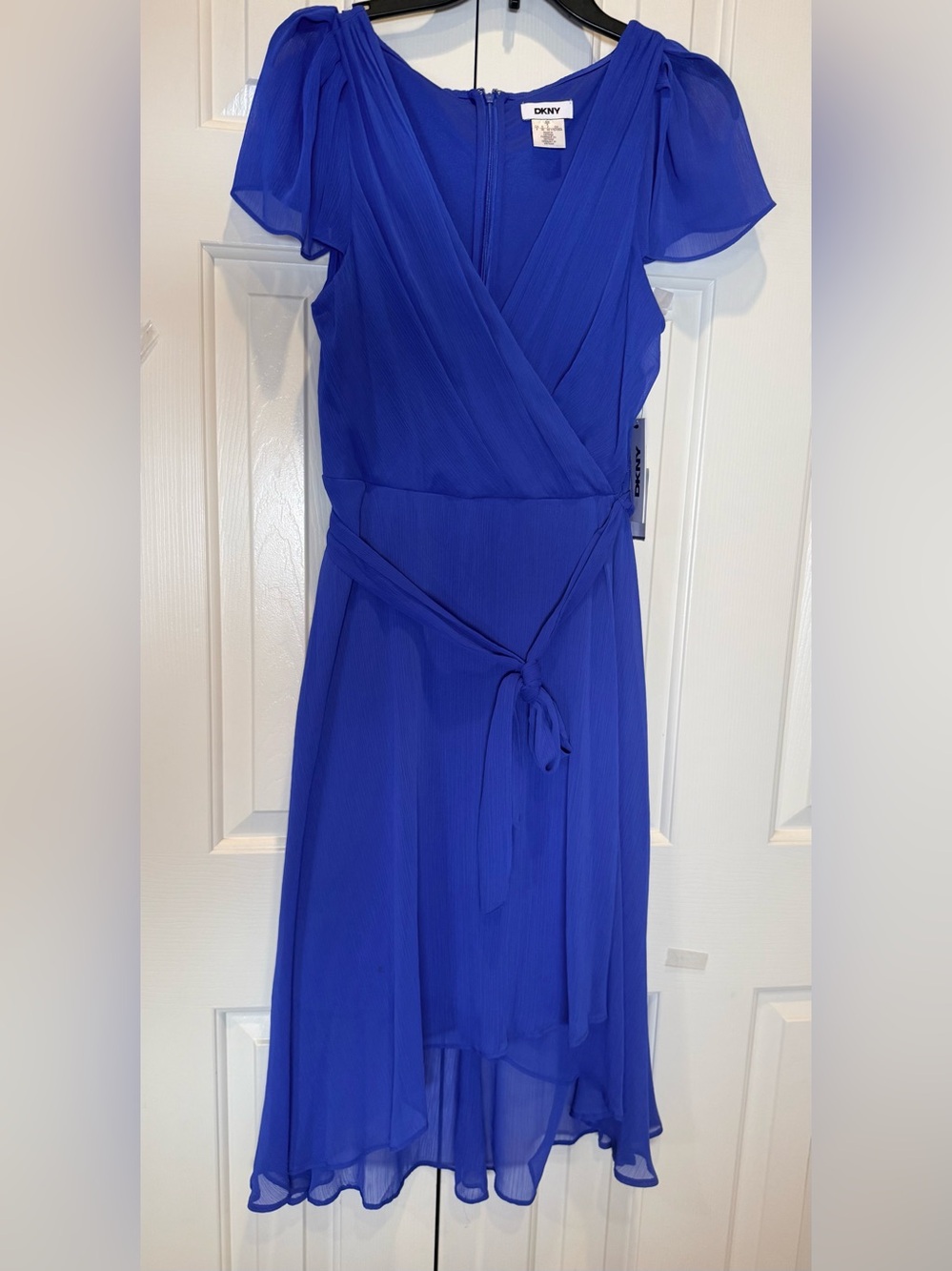 Dkny Royal Blue Midi Wrap Dress